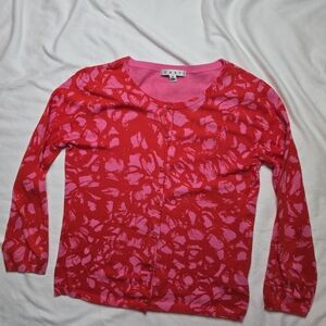Cabi Cotton Pink Red Cardigan Sweater Abstract Long Sleeve Small S